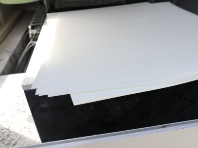 PMI foam slices of 0.8 mm nominal thickness produced by diamond wire loop cutting