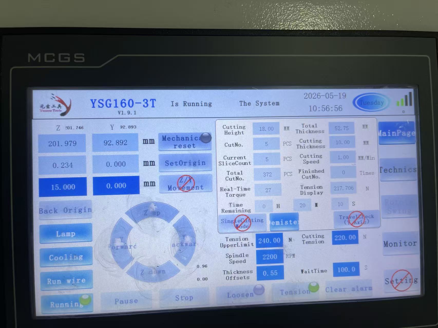 Ring diamond wire cutting parameter interface for solar PV panel slicing